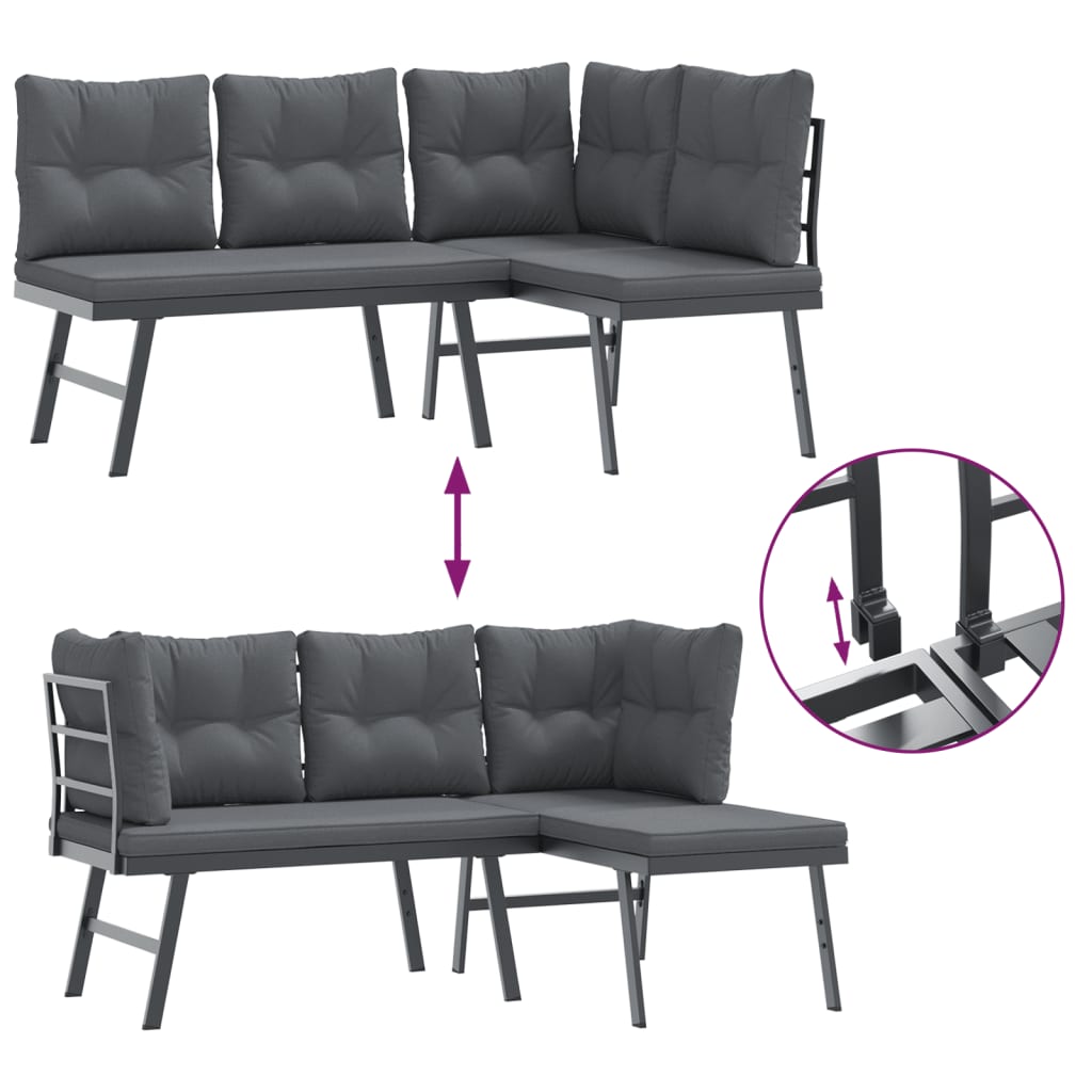 Set Panche Giardino Cuscini 3pz Nere Acciaio Verniciato Polvere | homemem39
