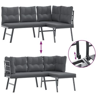 Set Panche Giardino Cuscini 3pz Nere Acciaio Verniciato Polvere | homemem39
