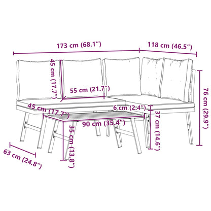 Set Panche Giardino Cuscini 3pz Nere Acciaio Verniciato Polvere | homemem39