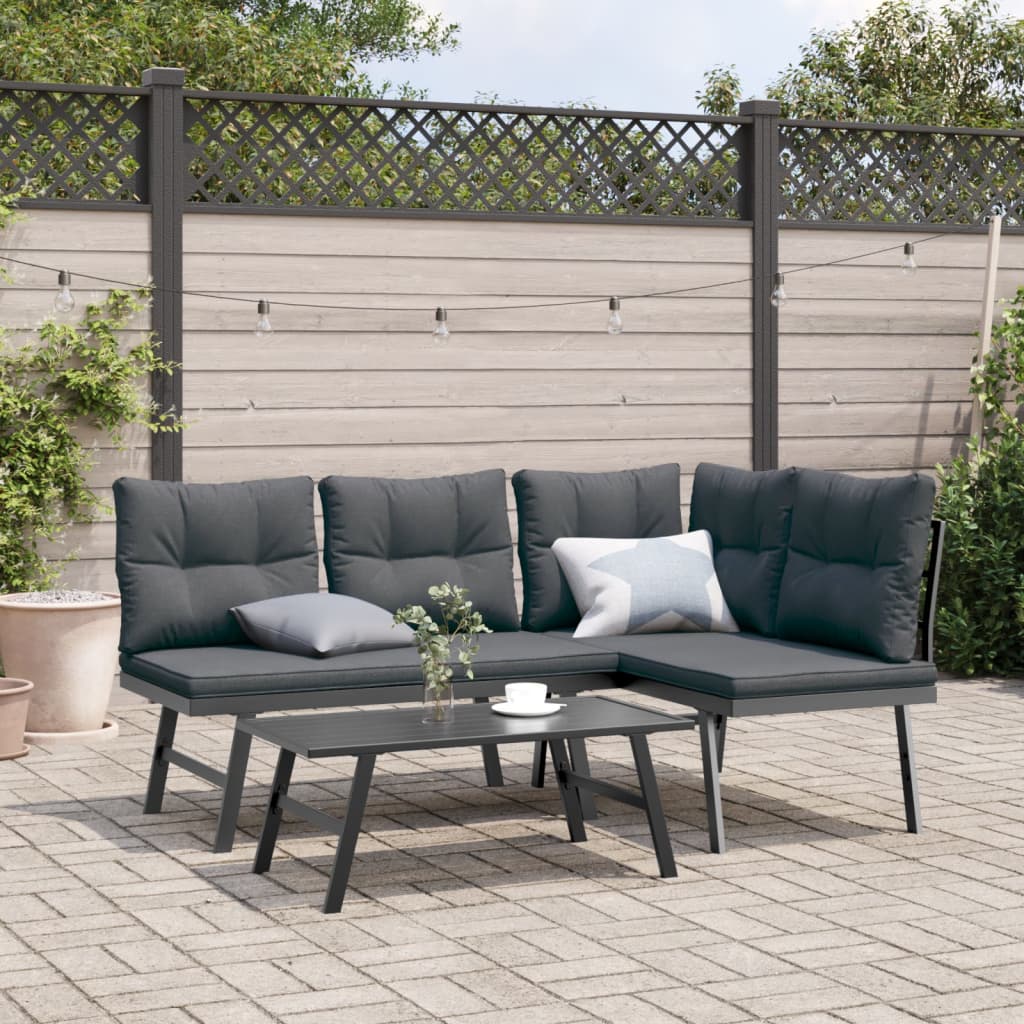 Set Panche Giardino Cuscini 3pz Nere Acciaio Verniciato Polvere | homemem39