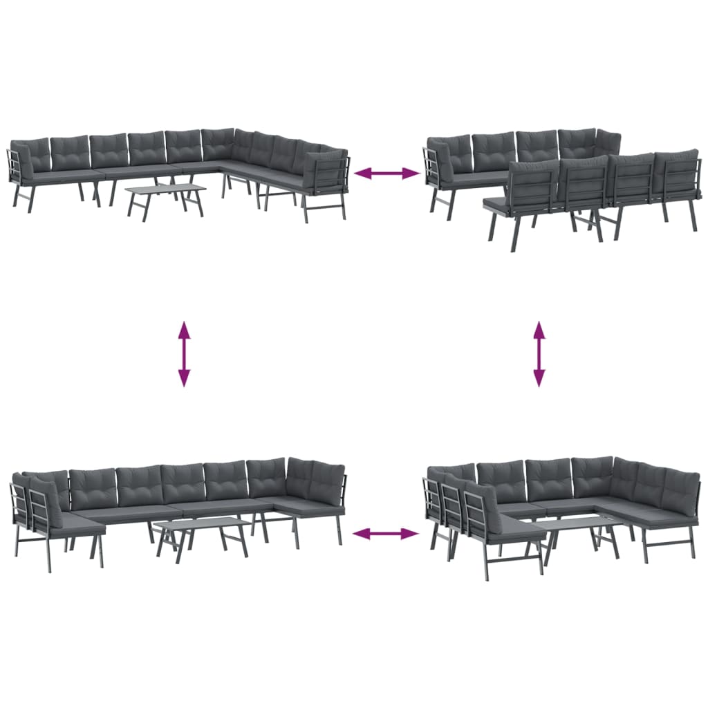 Set Panche Giardino Cuscini 5pz Nere Acciaio Verniciato Polvere | homemem39