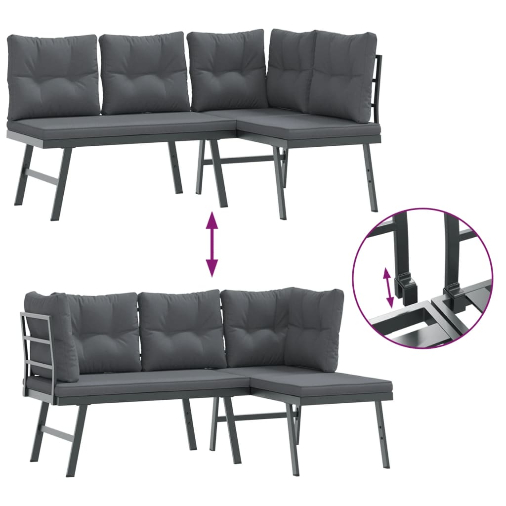 Set Panche Giardino Cuscini 5pz Nere Acciaio Verniciato Polvere | homemem39