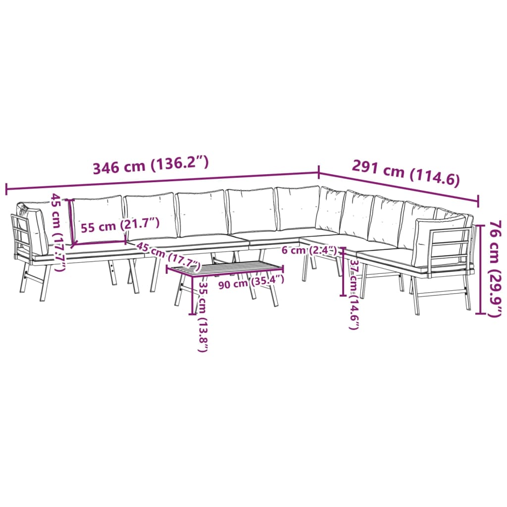 Set Panche Giardino Cuscini 5pz Nere Acciaio Verniciato Polvere | homemem39