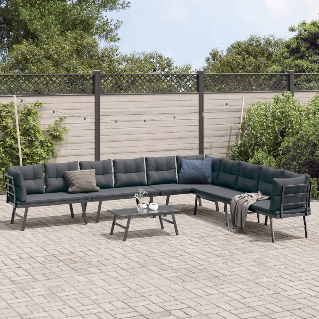Set Panche Giardino Cuscini 5pz Nere Acciaio Verniciato Polvere | homemem39