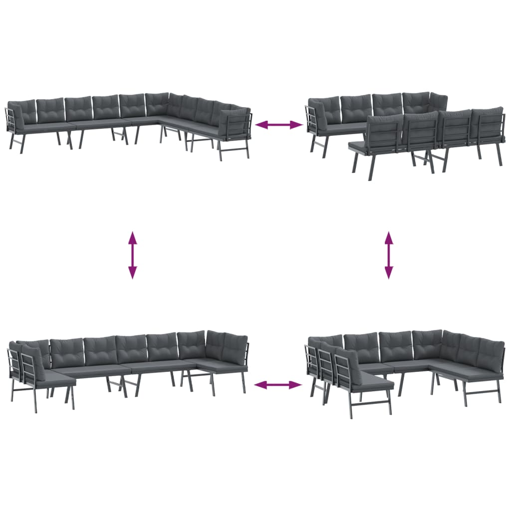 Set Panche Giardino Cuscini 4pz Nere Acciaio Verniciato Polvere | homemem39