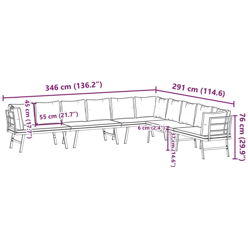Set Panche Giardino Cuscini 4pz Nere Acciaio Verniciato Polvere | homemem39