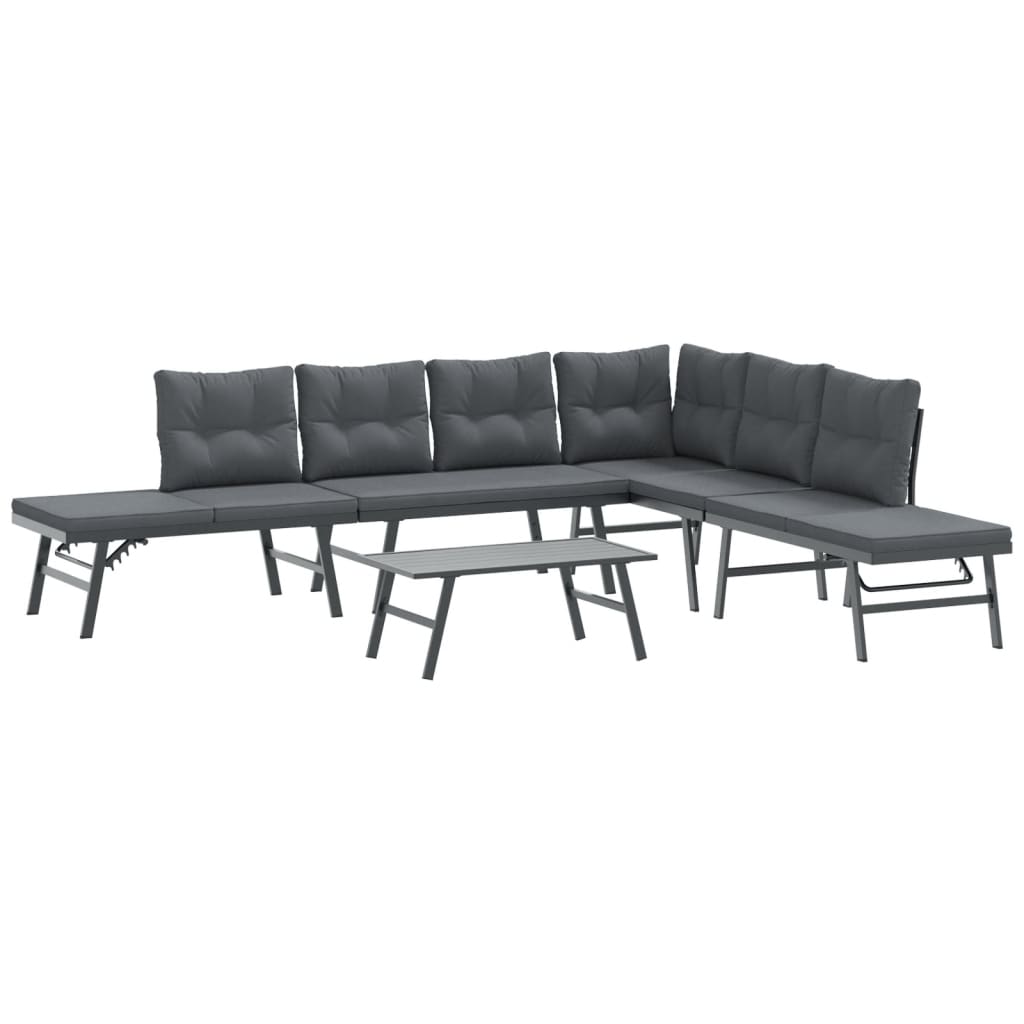 Set Panche Giardino Cuscini 5pz Nere Acciaio Verniciato Polvere | homemem39