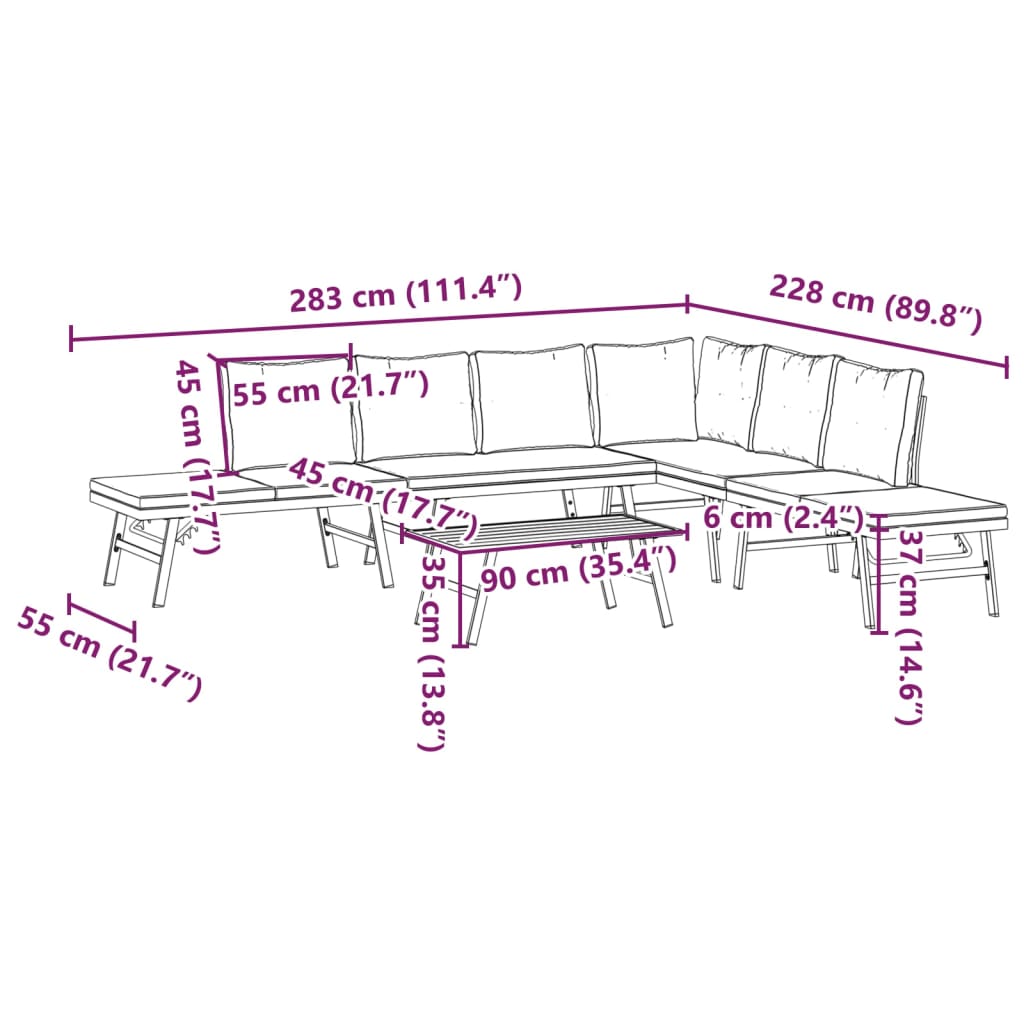 Set Panche Giardino Cuscini 5pz Nere Acciaio Verniciato Polvere | homemem39