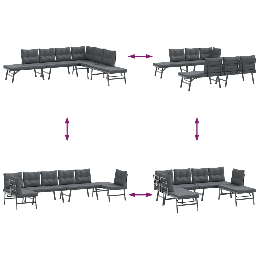 Set Panche Giardino Cuscini 4pz Nere Acciaio Verniciato Polvere | homemem39