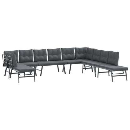 Set Panche Giardino Cuscini 7pz Nere Acciaio Verniciato Polvere | homemem39