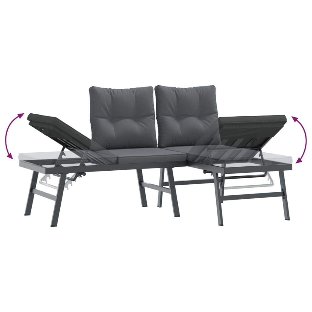 Set Panche Giardino Cuscini 7pz Nere Acciaio Verniciato Polvere | homemem39