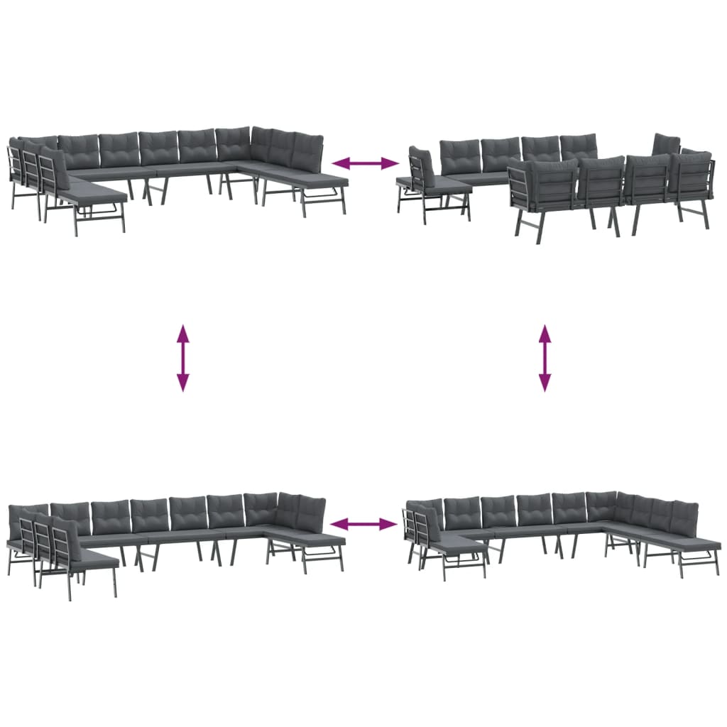 Set Panche Giardino Cuscini 7pz Nere Acciaio Verniciato Polvere | homemem39