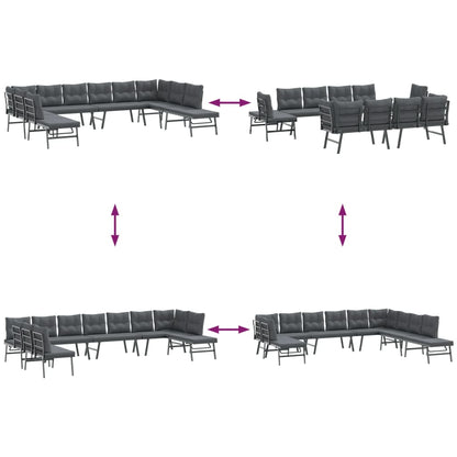 Set Panche Giardino Cuscini 7pz Nere Acciaio Verniciato Polvere | homemem39