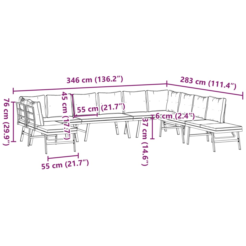 Set Panche Giardino Cuscini 7pz Nere Acciaio Verniciato Polvere | homemem39