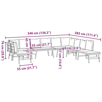 Set Panche Giardino Cuscini 7pz Nere Acciaio Verniciato Polvere - homemem39