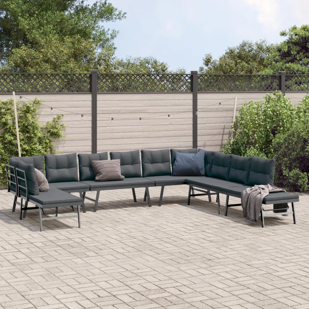 Set Panche Giardino Cuscini 7pz Nere Acciaio Verniciato Polvere | homemem39