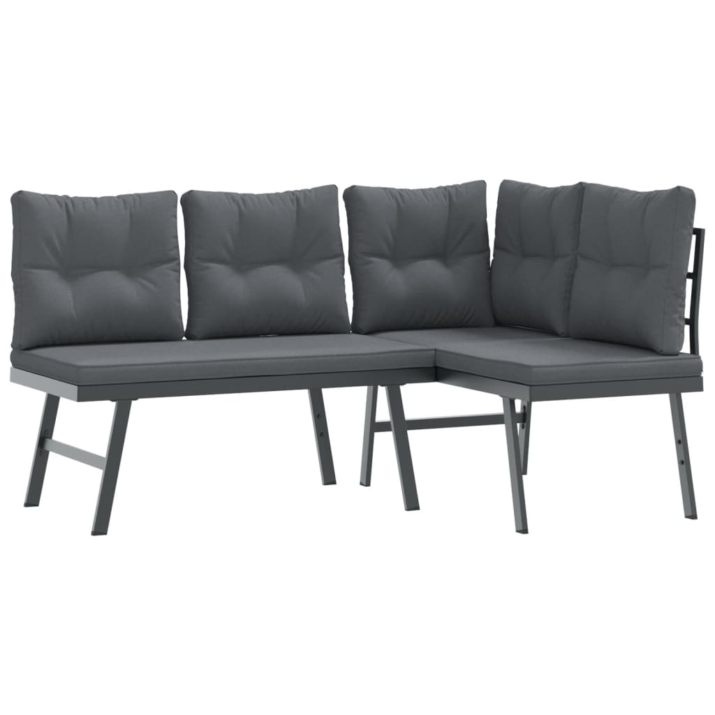 Set Panche Giardino Cuscini 6pz Nere Acciaio Verniciato Polvere | homemem39