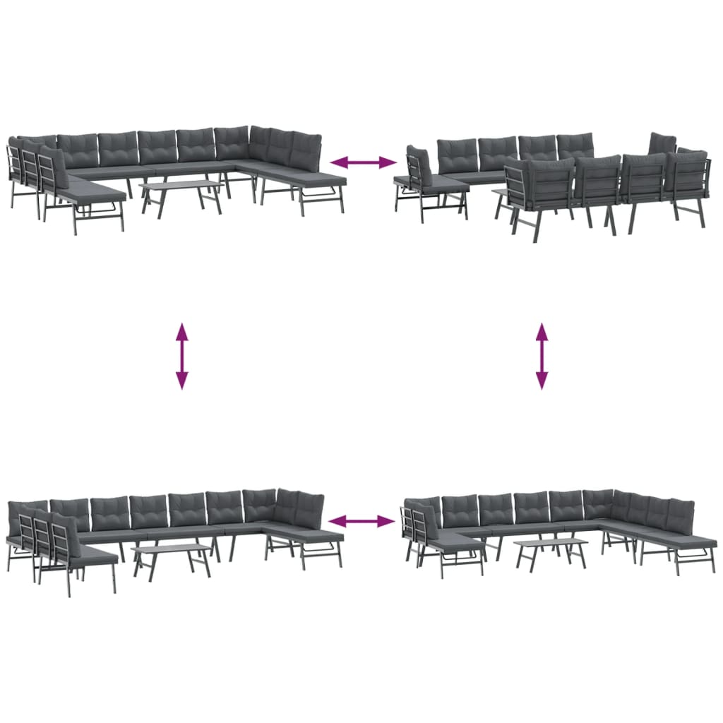 Set Panche Giardino Cuscini 6pz Nere Acciaio Verniciato Polvere | homemem39