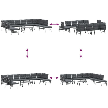 Set Panche Giardino Cuscini 6pz Nere Acciaio Verniciato Polvere | homemem39