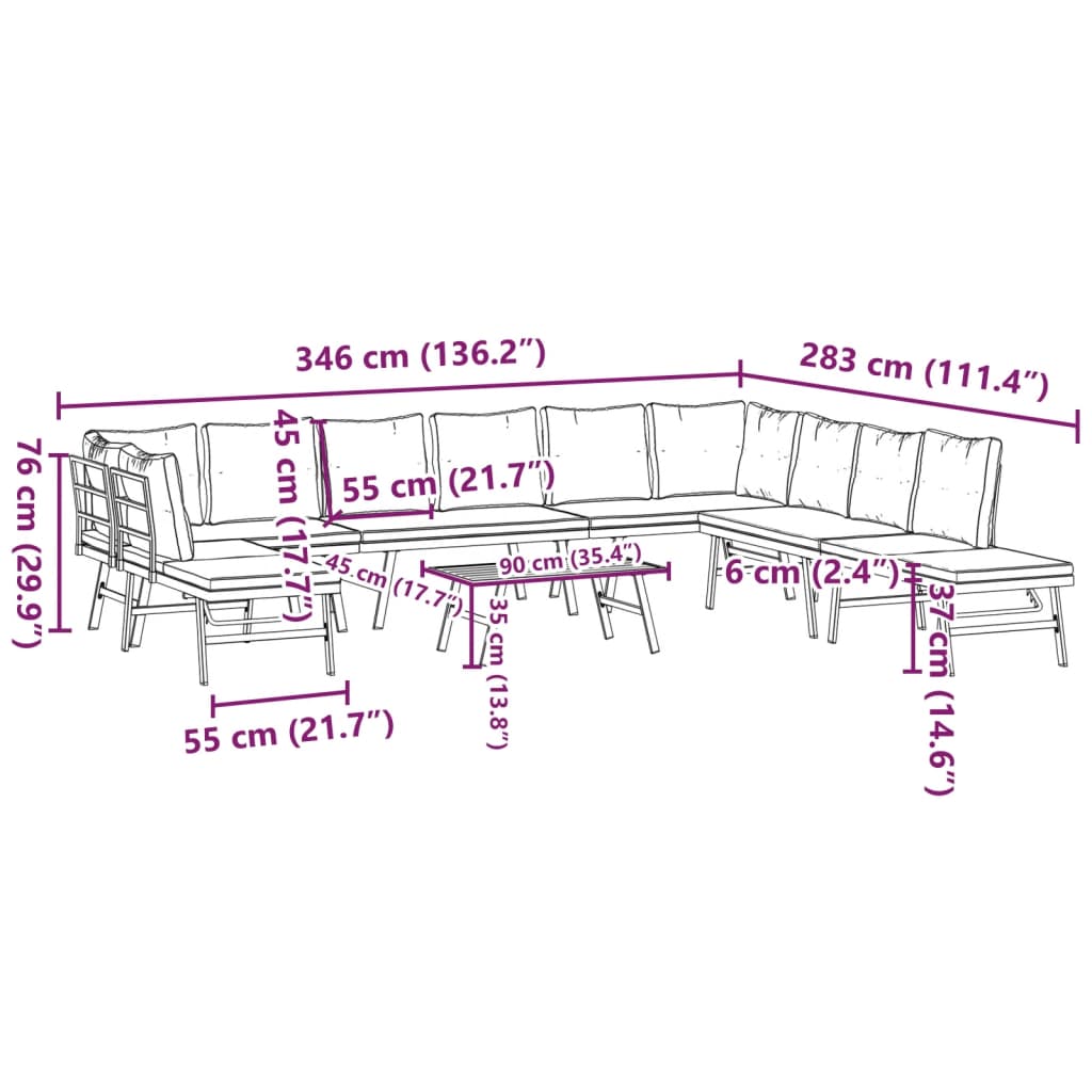 Set Panche Giardino Cuscini 6pz Nere Acciaio Verniciato Polvere | homemem39