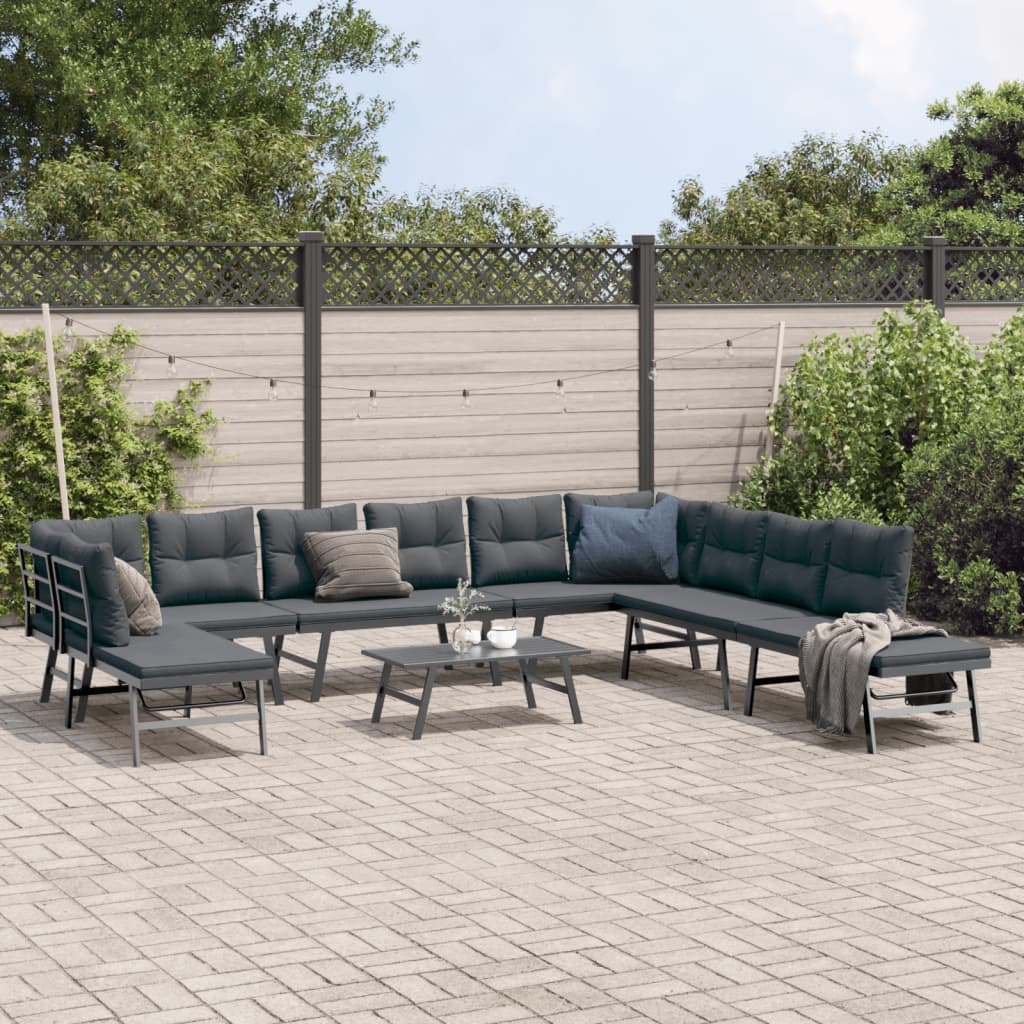 Set Panche Giardino Cuscini 6pz Nere Acciaio Verniciato Polvere | homemem39