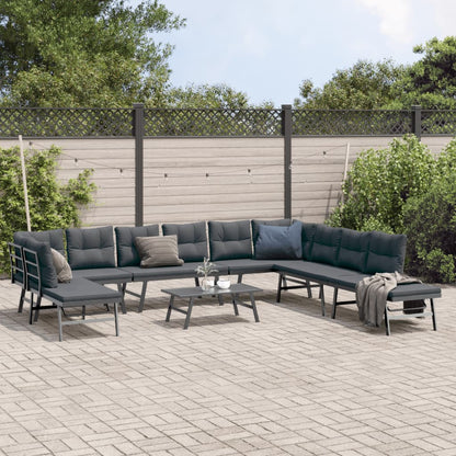 Set Panche Giardino Cuscini 6pz Nere Acciaio Verniciato Polvere | homemem39