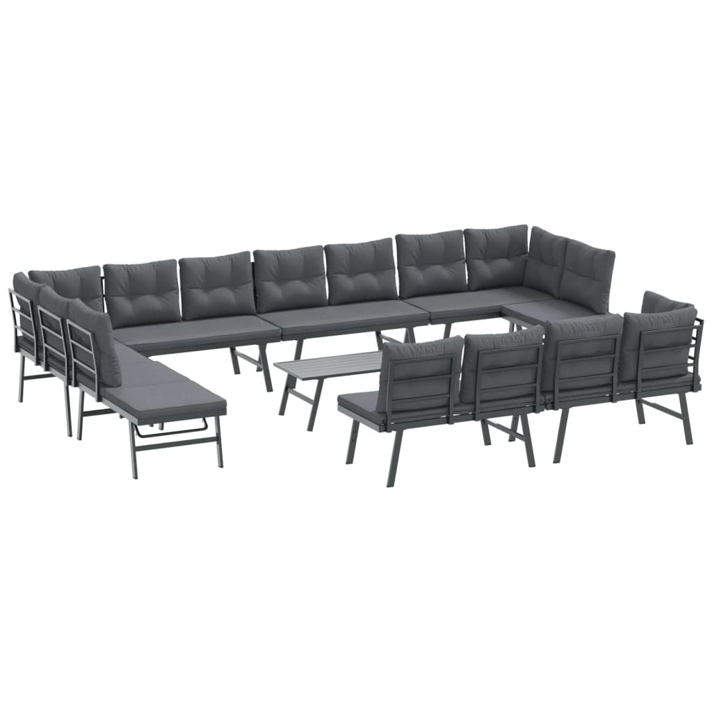 Set Panche Giardino Cuscini 9pz Nere Acciaio Verniciato Polvere | homemem39