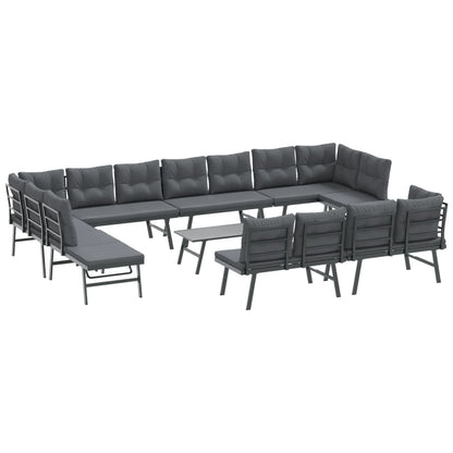 Set Panche Giardino Cuscini 9pz Nere Acciaio Verniciato Polvere | homemem39