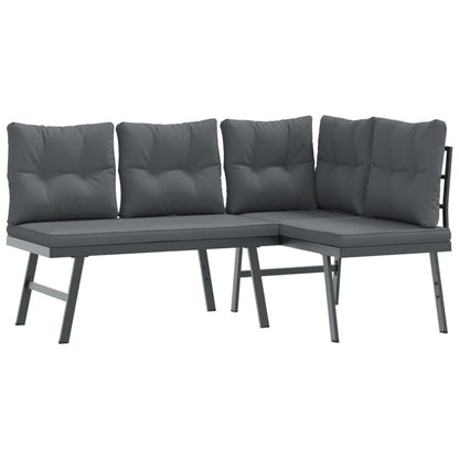 Set Panche Giardino Cuscini 9pz Nere Acciaio Verniciato Polvere | homemem39