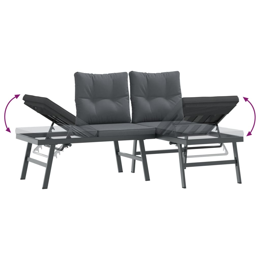 Set Panche Giardino Cuscini 9pz Nere Acciaio Verniciato Polvere | homemem39