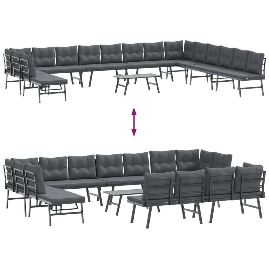 Set Panche Giardino Cuscini 9pz Nere Acciaio Verniciato Polvere | homemem39