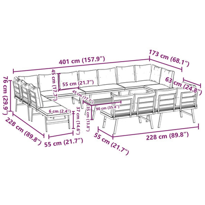 Set Panche Giardino Cuscini 9pz Nere Acciaio Verniciato Polvere | homemem39