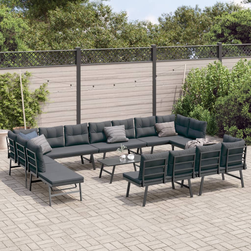 Set Panche Giardino Cuscini 9pz Nere Acciaio Verniciato Polvere | homemem39