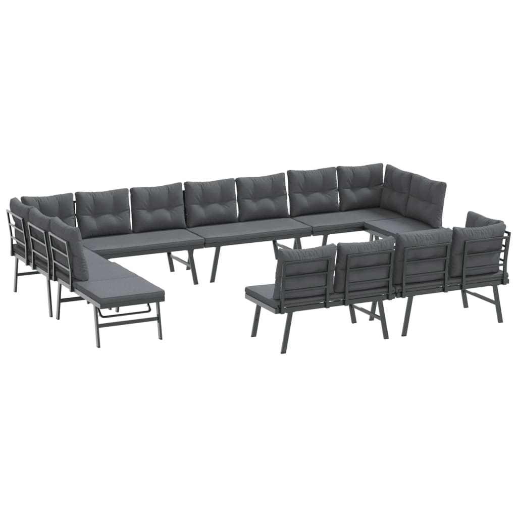 Set Panche Giardino Cuscini 8pz Nere Acciaio Verniciato Polvere | homemem39