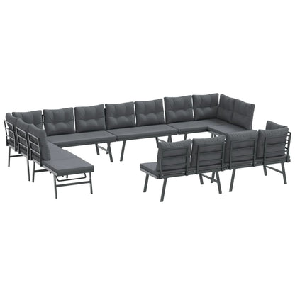 Set Panche Giardino Cuscini 8pz Nere Acciaio Verniciato Polvere | homemem39
