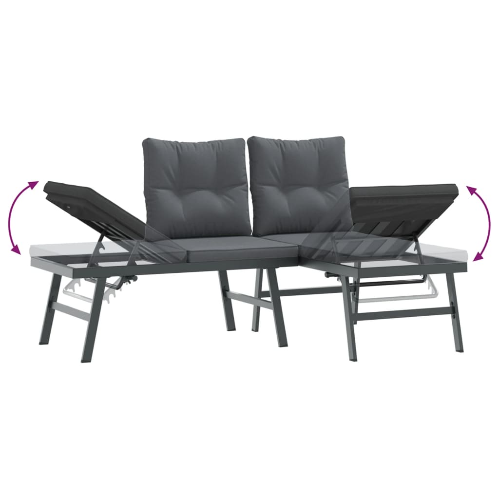 Set Panche Giardino Cuscini 8pz Nere Acciaio Verniciato Polvere | homemem39