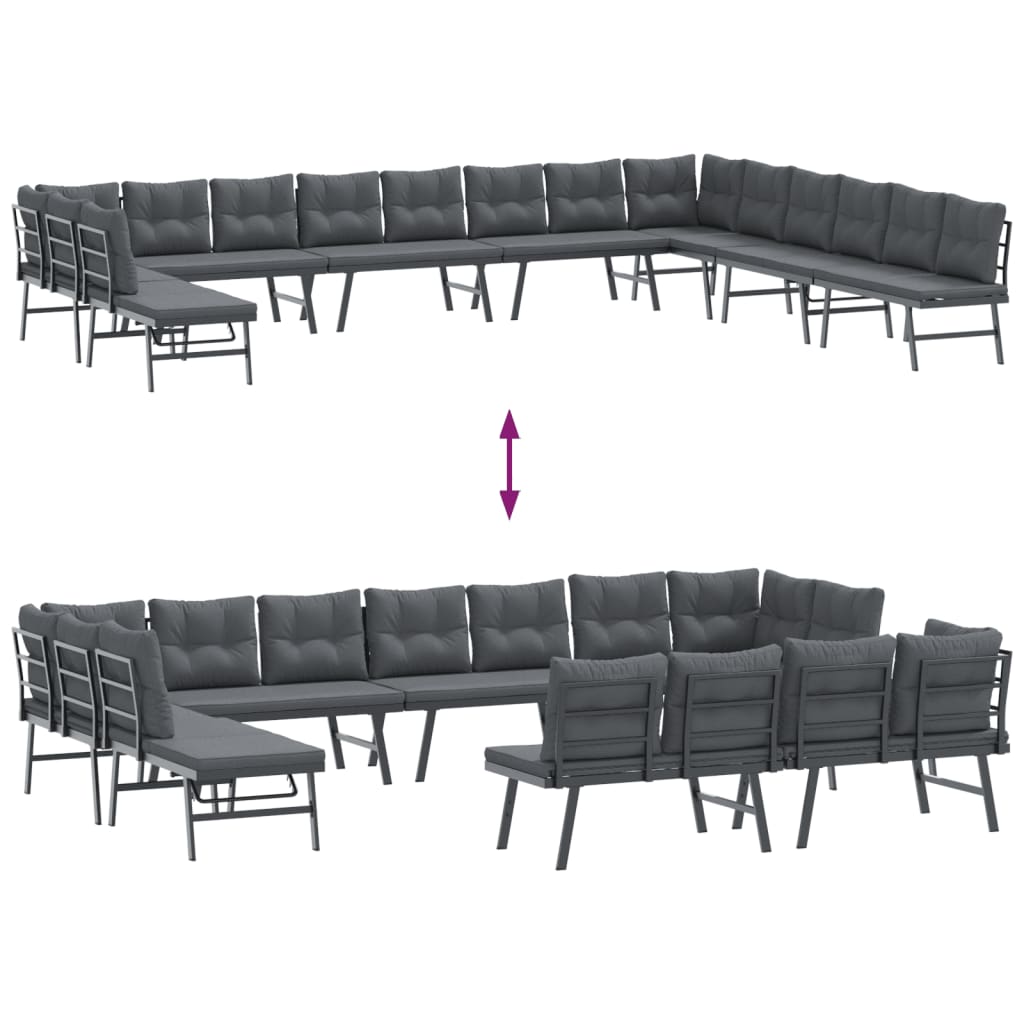 Set Panche Giardino Cuscini 8pz Nere Acciaio Verniciato Polvere | homemem39