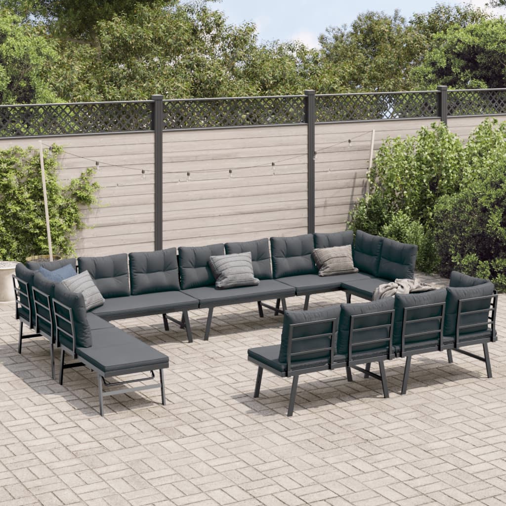 Set Panche Giardino Cuscini 8pz Nere Acciaio Verniciato Polvere | homemem39