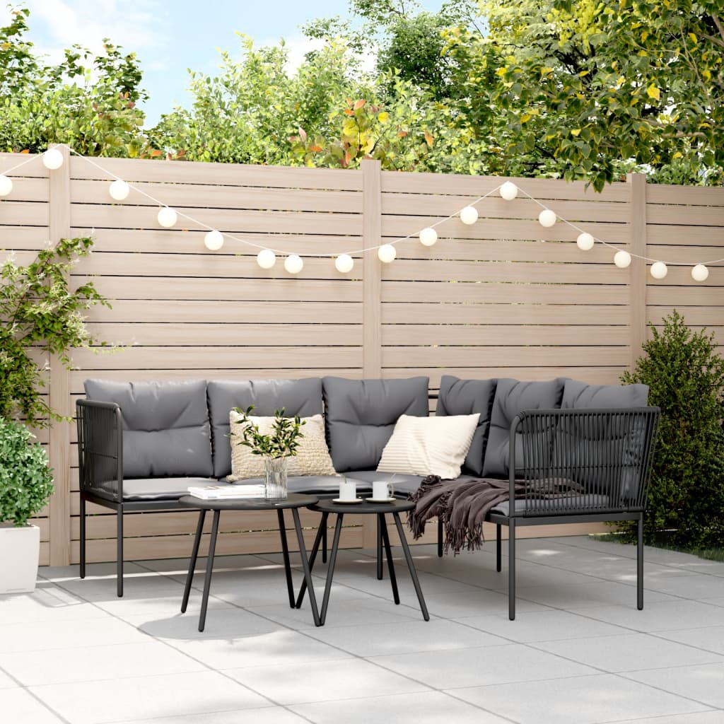 Set Divano da Giardino con Cuscini Nero Acciaio e Textilene | homemem39