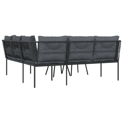 Set Divano da Giardino con Cuscini Nero Acciaio e Textilene | homemem39