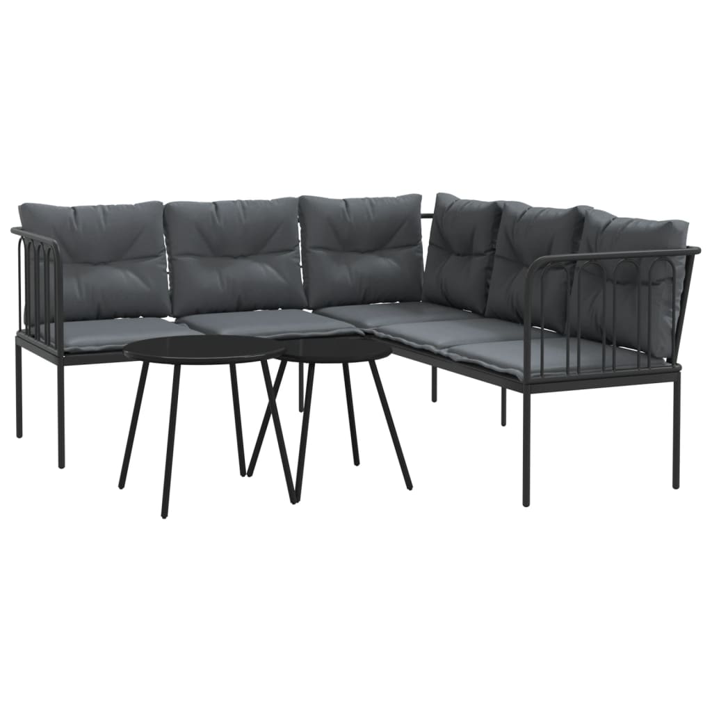 Set Divano da Giardino con Cuscini Nero Acciaio e Textilene | homemem39