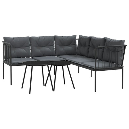 Set Divano da Giardino con Cuscini Nero Acciaio e Textilene | homemem39