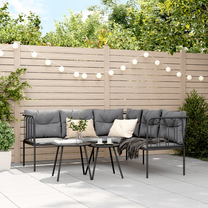 Set Divano da Giardino con Cuscini Nero Acciaio e Textilene | homemem39