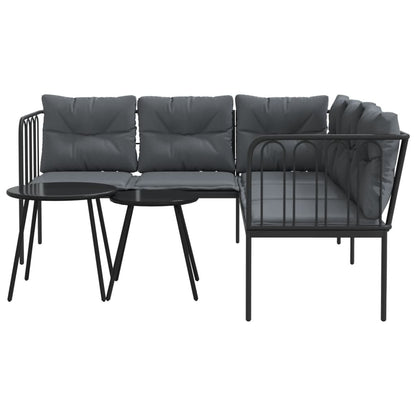 Set Divano da Giardino con Cuscini Nero Acciaio e Textilene | homemem39