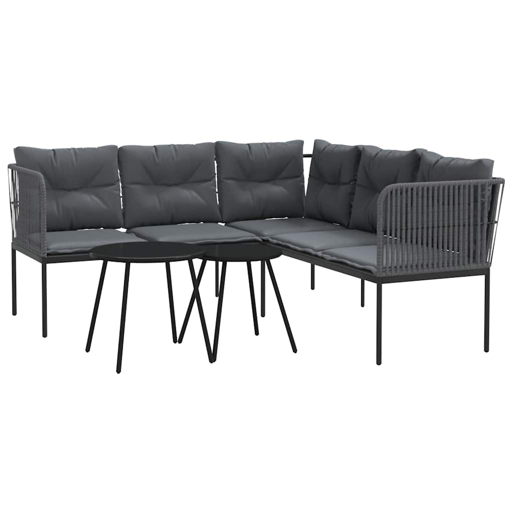 Set Divano da Giardino con Cuscini Nero Acciaio e Textilene | homemem39