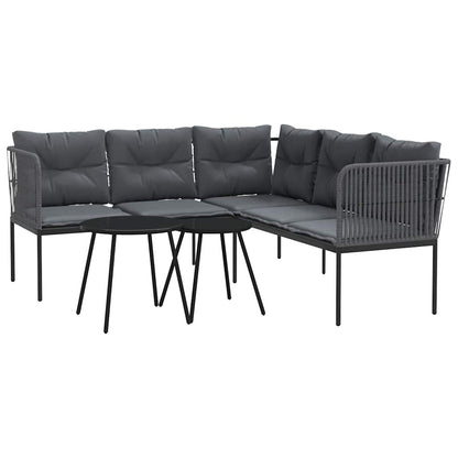 Set Divano da Giardino con Cuscini Nero Acciaio e Textilene | homemem39