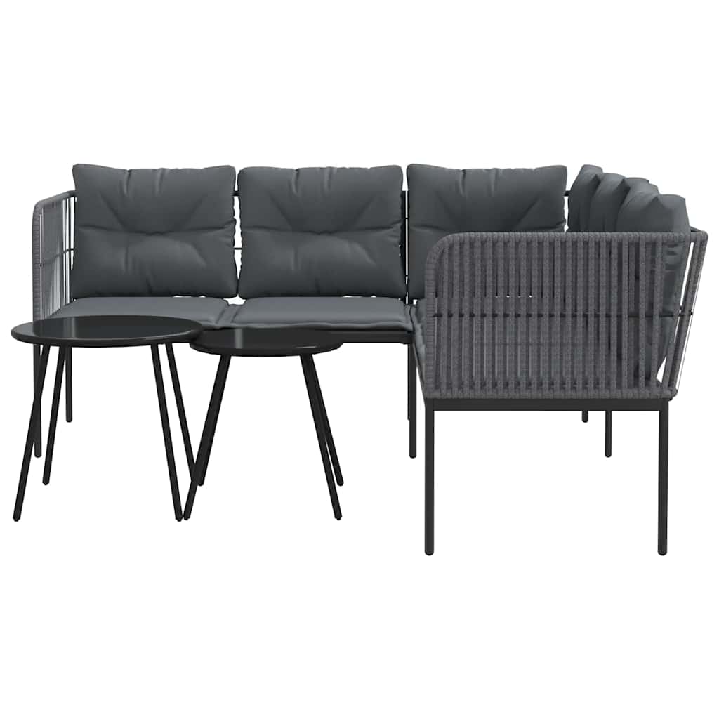 Set Divano da Giardino con Cuscini Nero Acciaio e Textilene | homemem39
