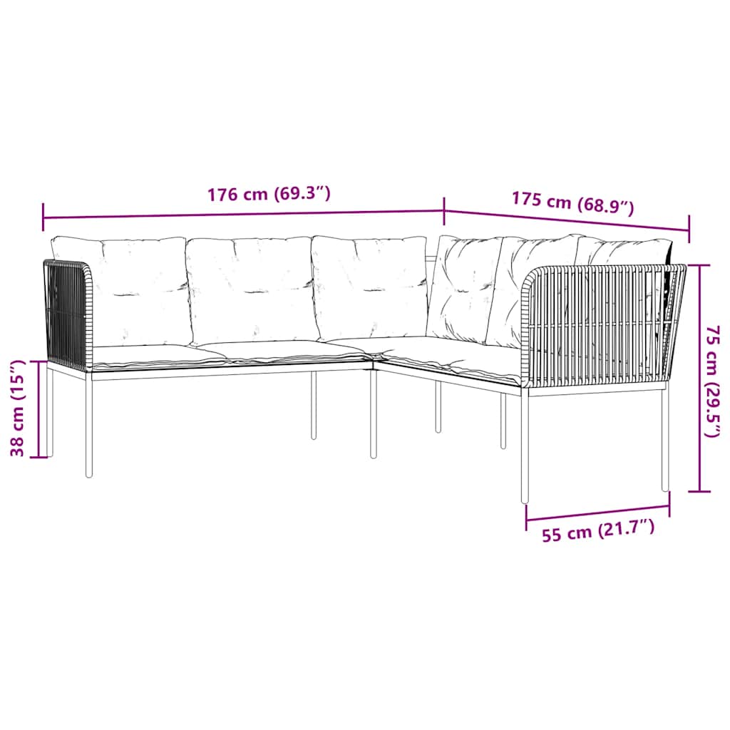 Set Divano da Giardino con Cuscini Nero Acciaio e Textilene | homemem39