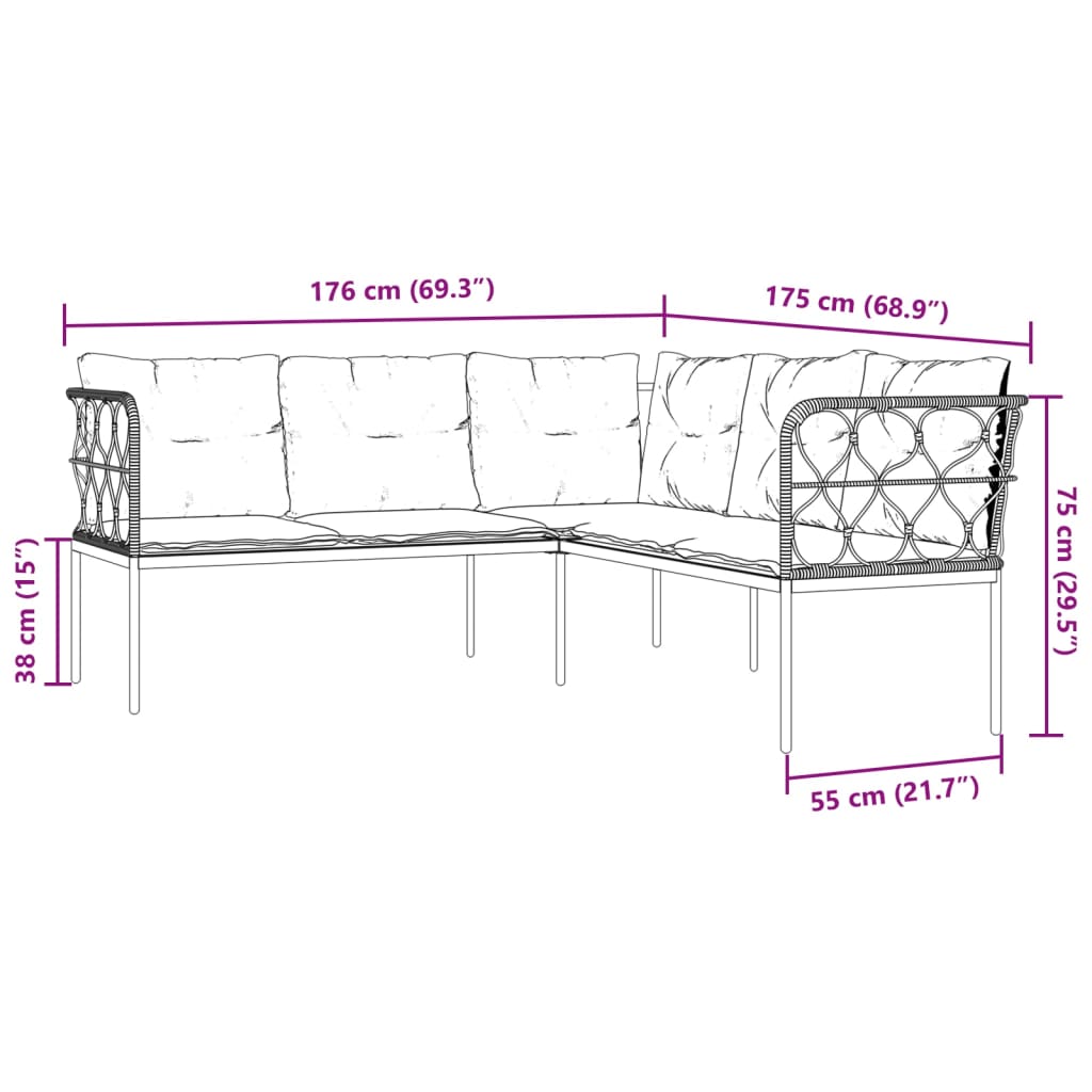 Set Divano da Giardino con Cuscini Nero Acciaio e Textilene | homemem39