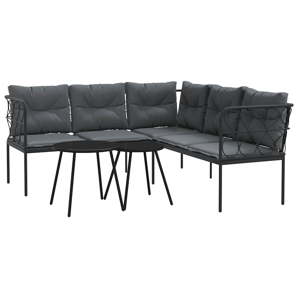 Set Divano da Giardino con Cuscini Nero Acciaio e Textilene | homemem39